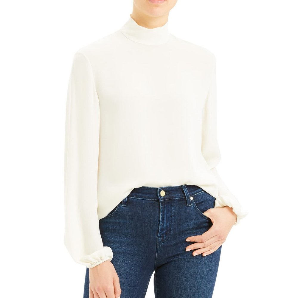 NWT Theory Ivory High Mock Neck Silk Blouse Medium